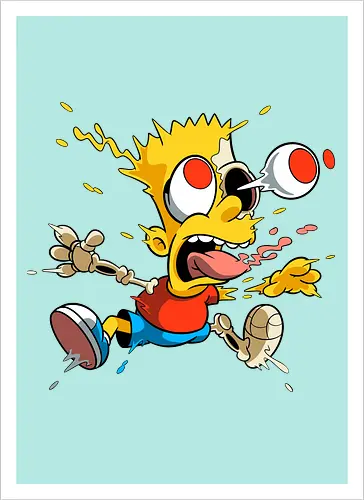 Freaky Junge - Kreatur des Chaos - freaky boy, gelbe kreatur, horror kunst, creepy cartoon, skelett kunst, body horror, seltsame kreatur, dark cartoon, surreal art, creepy art, monster design, horror cartoon, seltsamer charakter, schwarzer humor, geek art - Artprint