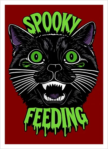 Spooky But Make It Feeding – Lustige Halloween Katze - Halloween, Katze, schwarze Katze, Spooky, lustig, Füttern, Katzenhumor, grün, Kürbis, Fledermaus, Grusel, Gothic, Herbst, Katzenfan, Halloween Katze - Artprint