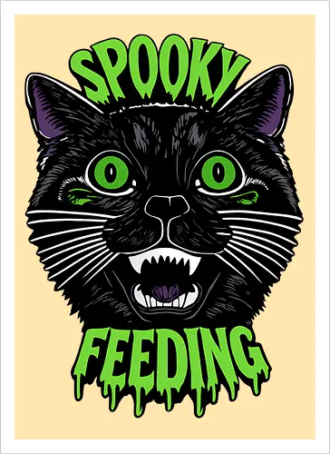Spooky But Make It Feeding – Lustige Halloween Katze - Halloween, Katze, schwarze Katze, Spooky, lustig, Füttern, Katzenhumor, grün, Kürbis, Fledermaus, Grusel, Gothic, Herbst, Katzenfan, Halloween Katze - Artprint
