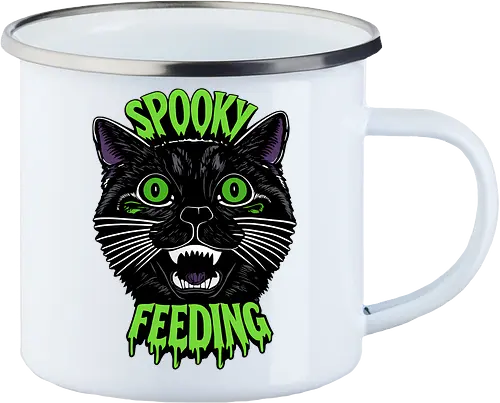Spooky But Make It Feeding – Lustige Halloween Katze - Halloween, Katze, schwarze Katze, Spooky, lustig, Füttern, Katzenhumor, grün, Kürbis, Fledermaus, Grusel, Gothic, Herbst, Katzenfan, Halloween Katze - Enamel Mug
