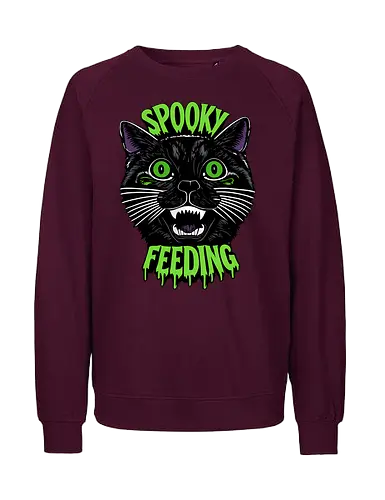 Spooky But Make It Feeding – Lustige Halloween Katze - Halloween, Katze, schwarze Katze, Spooky, lustig, Füttern, Katzenhumor, grün, Kürbis, Fledermaus, Grusel, Gothic, Herbst, Katzenfan, Halloween Katze - Fairtrade Sweatshirt