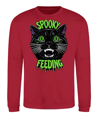 Spooky But Make It Feeding – Lustige Halloween Katze - Halloween, Katze, schwarze Katze, Spooky, lustig, Füttern, Katzenhumor, grün, Kürbis, Fledermaus, Grusel, Gothic, Herbst, Katzenfan, Halloween Katze - Sweatshirt