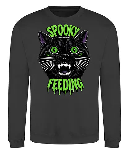 Spooky But Make It Feeding – Lustige Halloween Katze - Halloween, Katze, schwarze Katze, Spooky, lustig, Füttern, Katzenhumor, grün, Kürbis, Fledermaus, Grusel, Gothic, Herbst, Katzenfan, Halloween Katze - Sweatshirt