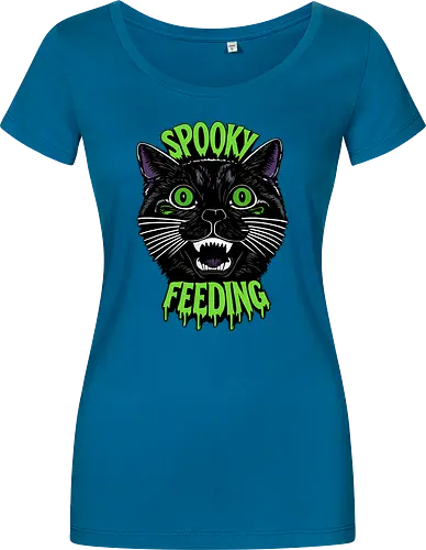 Spooky But Make It Feeding – Lustige Halloween Katze - Halloween, Katze, schwarze Katze, Spooky, lustig, Füttern, Katzenhumor, grün, Kürbis, Fledermaus, Grusel, Gothic, Herbst, Katzenfan, Halloween Katze - Women T-Shirt