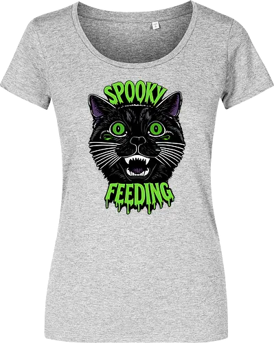 Spooky But Make It Feeding – Lustige Halloween Katze - Halloween, Katze, schwarze Katze, Spooky, lustig, Füttern, Katzenhumor, grün, Kürbis, Fledermaus, Grusel, Gothic, Herbst, Katzenfan, Halloween Katze - Women T-Shirt