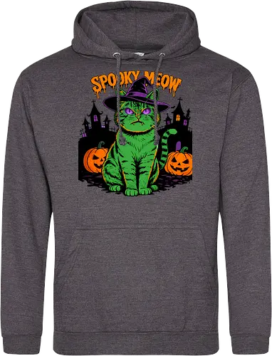 Spooky Meow – Halloween Katze mit Hexenhut - Halloween, Katze, Spooky Meow, schwarze Katze, Hexe, Hexenhut, Kürbis, Fledermaus, Spooky, Grusel, Gothic, Herbst, Katzenfan, Hexen, Halloween Katze - Standard Hoodie