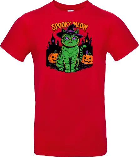 Spooky Meow – Halloween Katze mit Hexenhut - Halloween, Katze, Spooky Meow, schwarze Katze, Hexe, Hexenhut, Kürbis, Fledermaus, Spooky, Grusel, Gothic, Herbst, Katzenfan, Hexen, Halloween Katze - Standard T-Shirt