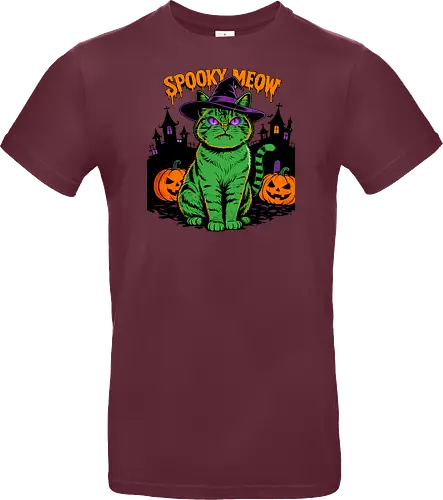 Spooky Meow – Halloween Katze mit Hexenhut - Halloween, Katze, Spooky Meow, schwarze Katze, Hexe, Hexenhut, Kürbis, Fledermaus, Spooky, Grusel, Gothic, Herbst, Katzenfan, Hexen, Halloween Katze - Standard T-Shirt
