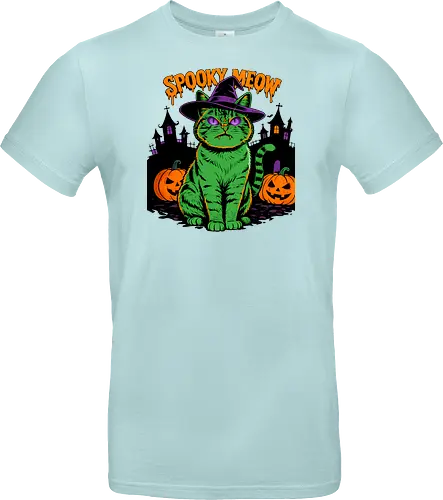 Spooky Meow – Halloween Katze mit Hexenhut - Halloween, Katze, Spooky Meow, schwarze Katze, Hexe, Hexenhut, Kürbis, Fledermaus, Spooky, Grusel, Gothic, Herbst, Katzenfan, Hexen, Halloween Katze - Standard T-Shirt