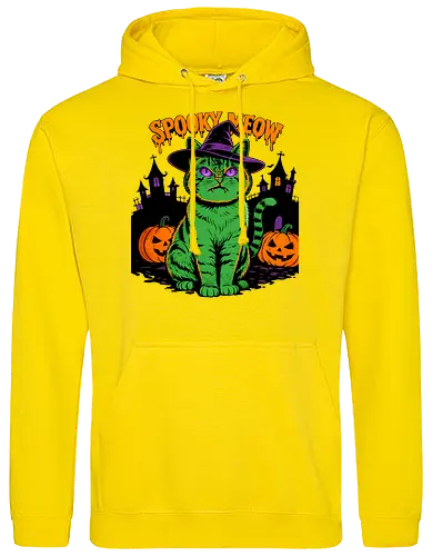 Spooky Meow – Halloween Katze mit Hexenhut - Halloween, Katze, Spooky Meow, schwarze Katze, Hexe, Hexenhut, Kürbis, Fledermaus, Spooky, Grusel, Gothic, Herbst, Katzenfan, Hexen, Halloween Katze - Standard Hoodie