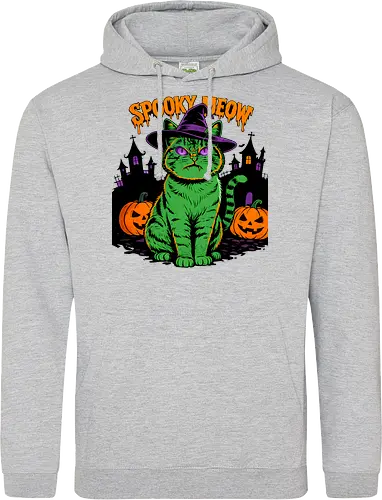 Spooky Meow – Halloween Katze mit Hexenhut - Halloween, Katze, Spooky Meow, schwarze Katze, Hexe, Hexenhut, Kürbis, Fledermaus, Spooky, Grusel, Gothic, Herbst, Katzenfan, Hexen, Halloween Katze - Standard Hoodie