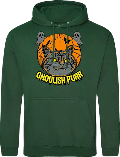 Ghoulish Purr – Lustige Halloween Katze mit Kürbis - Halloween, Katze, Halloween Katze, Ghoulish Purr, Kürbis, Fledermaus, Spooky, Grusel, lustig, schwarze Katze, Katzenfan, Herbst, Gothic, Geister, Halloweenzeit - Standard Hoodie