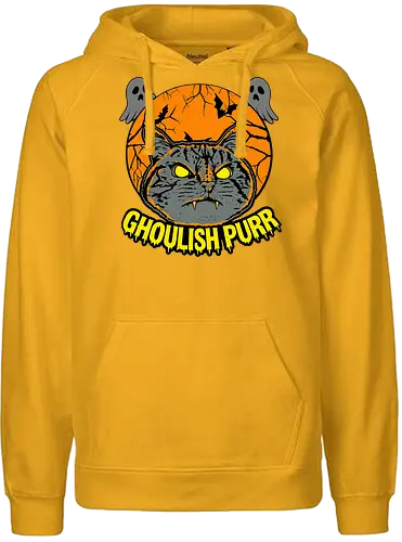 Ghoulish Purr – Lustige Halloween Katze mit Kürbis - Halloween, Katze, Halloween Katze, Ghoulish Purr, Kürbis, Fledermaus, Spooky, Grusel, lustig, schwarze Katze, Katzenfan, Herbst, Gothic, Geister, Halloweenzeit - Fairtrade Hoodie