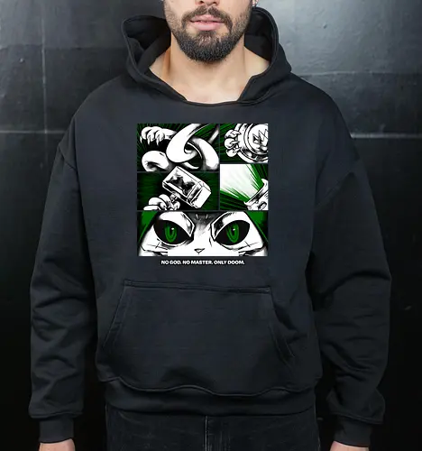 return of catvengers  - cat, meow, kitty, fun, avenger, drdoom, doomsday, cartoon, fantastic, hoomanlover, catlover - Cropped Hoodie