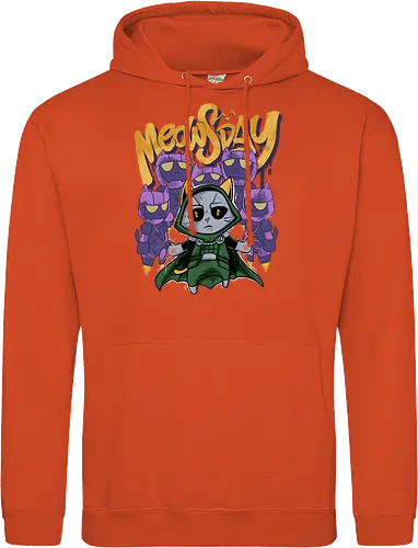 meowsday is coming - cat, meow, kitty, fun, avenger, drdoom, doomsday, cartoon, fantastic, hoomanlover, catlover, sentinel, superhero, villain - Standard Hoodie