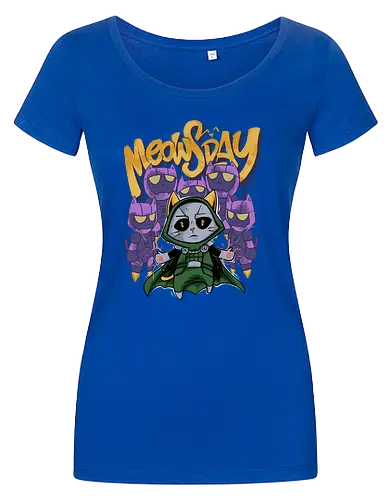 meowsday is coming - cat, meow, kitty, fun, avenger, drdoom, doomsday, cartoon, fantastic, hoomanlover, catlover, sentinel, superhero, villain - Women T-Shirt
