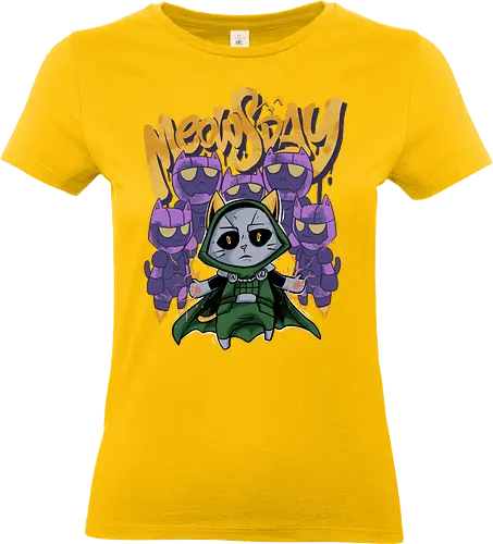 meowsday is coming - cat, meow, kitty, fun, avenger, drdoom, doomsday, cartoon, fantastic, hoomanlover, catlover, sentinel, superhero, villain - Standard T-Shirt (Women)
