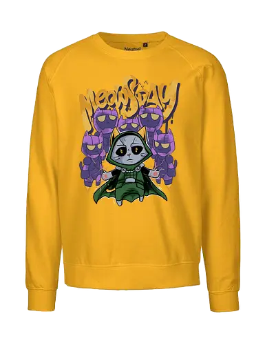 meowsday is coming - cat, meow, kitty, fun, avenger, drdoom, doomsday, cartoon, fantastic, hoomanlover, catlover, sentinel, superhero, villain - Fairtrade Sweatshirt