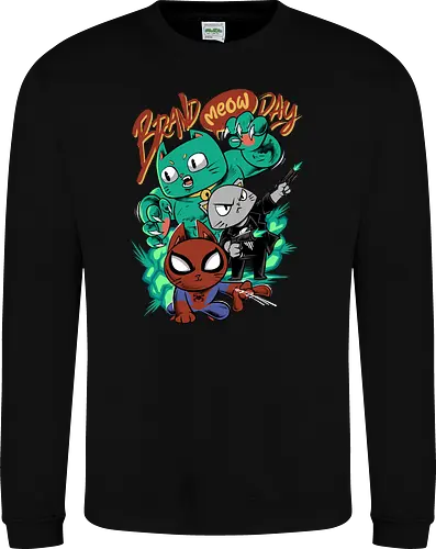 brand meow day  - cat, meow, kitty, fun, avenger, drdoom, doomsday, cartoon, fantastic, hoomanlover, catlover, superhero, villain, chibi - Sweatshirt
