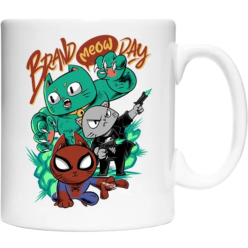brand meow day  - cat, meow, kitty, fun, avenger, drdoom, doomsday, cartoon, fantastic, hoomanlover, catlover, superhero, villain, chibi - Cup