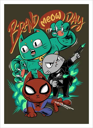 brand meow day  - cat, meow, kitty, fun, avenger, drdoom, doomsday, cartoon, fantastic, hoomanlover, catlover, superhero, villain, chibi - Artprint