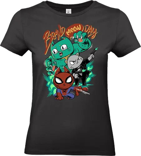 brand meow day  - cat, meow, kitty, fun, avenger, drdoom, doomsday, cartoon, fantastic, hoomanlover, catlover, superhero, villain, chibi - Standard T-Shirt (Women)