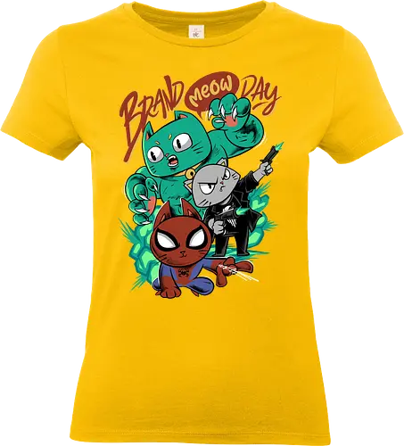 brand meow day  - cat, meow, kitty, fun, avenger, drdoom, doomsday, cartoon, fantastic, hoomanlover, catlover, superhero, villain, chibi - Standard T-Shirt (Women)