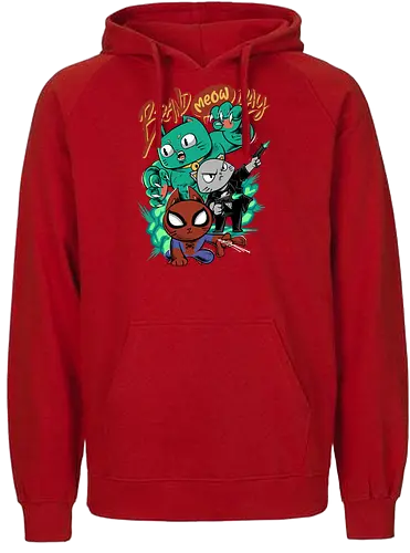 brand meow day  - cat, meow, kitty, fun, avenger, drdoom, doomsday, cartoon, fantastic, hoomanlover, catlover, superhero, villain, chibi - Fairtrade Hoodie