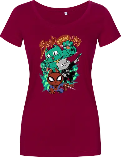 brand meow day  - cat, meow, kitty, fun, avenger, drdoom, doomsday, cartoon, fantastic, hoomanlover, catlover, superhero, villain, chibi - Women T-Shirt
