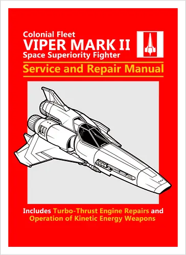 Technisches Handbuch für Militär-Raumjäger - Raumjäger, Militärraumschiff, technisches Handbuch, Raum-Blueprint, Militärflotte, Strichzeichnung, Retro-Sci-Fi, Pilotenkanzel, Turbomotor, Energiewaffen, Vintage-Militärdesign, Battlestar Galactica, Viper Mark II, Colonial Fleet, technisches Schema, Raumflugzeug, Sternenkrieg, Handbuchdeckel - Artprint