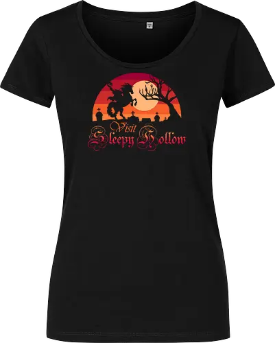 Visit Sleepy Hollow  - sleepy hollow, book, halloween, headless horseman, horror, horse, horses, ichabod crane, nostalgia, reading, retro, scary, spooky, horseman, movie - Women T-Shirt
