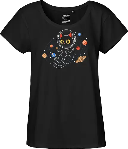 Purrfect Solar System - whimsical, aesthetic, spacecore, purrfect, cat, space, cosmos, galaxy, astronaut, astronomy, planet, planets, moon, stars, universe, scifi, futuristic, cute, kawaii, retro, vintage, geek, nerd, cosmic, celestial, orbital, explorer, adventure, night - Fairtrade Girl Shirt