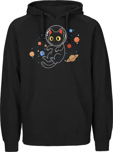 Purrfect Solar System - whimsical, aesthetic, spacecore, purrfect, cat, space, cosmos, galaxy, astronaut, astronomy, planet, planets, moon, stars, universe, scifi, futuristic, cute, kawaii, retro, vintage, geek, nerd, cosmic, celestial, orbital, explorer, adventure, night - Fairtrade Hoodie