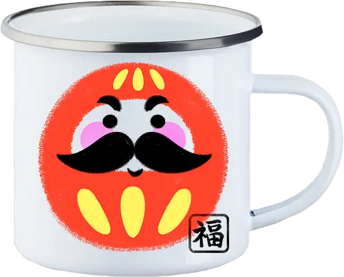 Mustached Daruma - japan, daruma, daruma doll, good luck, japanese culture, cute, geek, funny, doll, kawaii, zen, japanese - Enamel Mug