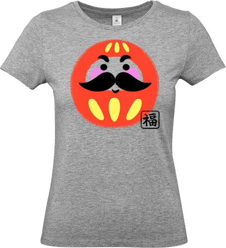Mustached Daruma - japan, daruma, daruma doll, good luck, japanese culture, cute, geek, funny, doll, kawaii, zen, japanese - Standard T-Shirt (Women)