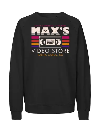 Santa Carla Video Club - 80s movies, 80s, bats, betamax, cult horror, geek, halloween, horror, nostalgia, old school, retro, santa carla, vampire, vhs, vintage - Fairtrade Sweatshirt