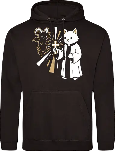 Holy Purr-tection: The Exorcist Cat - funny demon graphic tee, minimalist negative space art, holy feline apparel, cute occult streetwear, witchy cat clothing, subtle dark humor tee, religious parody shirt, kawaii gargoyle design, aesthetic cat merch, exorcist cat shirt - Standard Hoodie