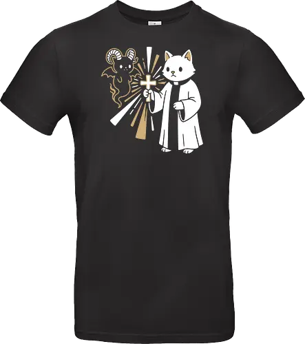 Holy Purr-tection: The Exorcist Cat - funny demon graphic tee, minimalist negative space art, holy feline apparel, cute occult streetwear, witchy cat clothing, subtle dark humor tee, religious parody shirt, kawaii gargoyle design, aesthetic cat merch, exorcist cat shirt - Standard T-Shirt
