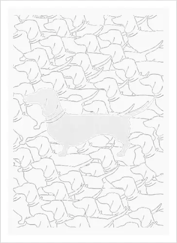 Dackel - Hund, Dackel, Muster, Silhouette, Tarnmuster, auffällig, schwarz, weiß, Strichzeichnung, minimalistisch, originell, Haustier, einzigartig - Artprint