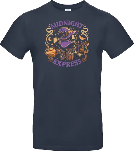 Midnight Express - Witchy Cat - black cat, witch, broomstick, delivery, witchcraft, spooky cute, halloween, hocus pocus, magic, flying, familiar, retro, vintage - Standard T-Shirt
