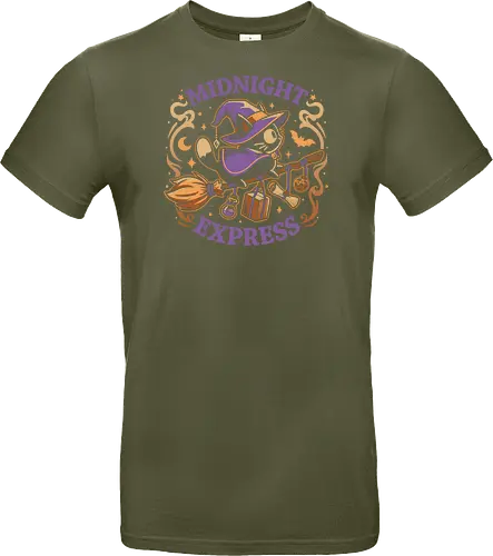 Midnight Express - Witchy Cat - black cat, witch, broomstick, delivery, witchcraft, spooky cute, halloween, hocus pocus, magic, flying, familiar, retro, vintage - Standard T-Shirt