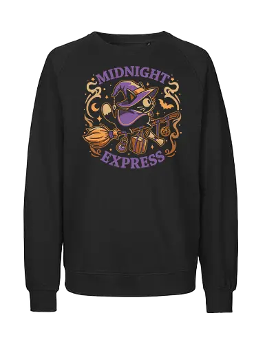 Midnight Express - Witchy Cat - black cat, witch, broomstick, delivery, witchcraft, spooky cute, halloween, hocus pocus, magic, flying, familiar, retro, vintage - Fairtrade Sweatshirt