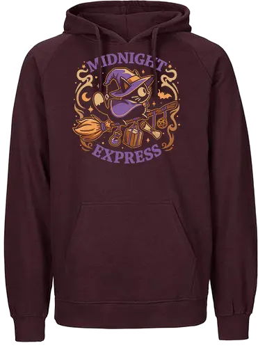 Midnight Express - Witchy Cat - black cat, witch, broomstick, delivery, witchcraft, spooky cute, halloween, hocus pocus, magic, flying, familiar, retro, vintage - Fairtrade Hoodie
