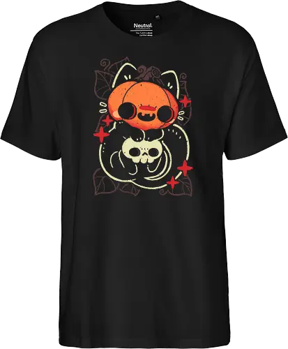 Cute Pumpkin Head Cat - cat pumpkin, pumpkin head, black cat, halloween, spooky cute, creepy cute, jack o lantern, skull, fall, autumn, goth, occult, kawaii, dark, xmorfina - Fairtrade T-Shirt