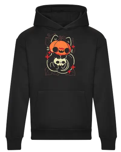 Cute Pumpkin Head Cat - cat pumpkin, pumpkin head, black cat, halloween, spooky cute, creepy cute, jack o lantern, skull, fall, autumn, goth, occult, kawaii, dark, xmorfina - Heavyweight Hoodie