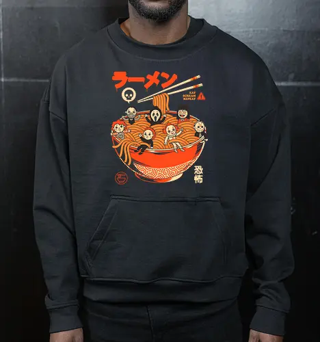 Nightmare Ramen - movies, horror, food, humor, terror, halloween, cinema, noodles, slasher, cute, japanese, pop, cult, spicy - Cropped Sweatshirt