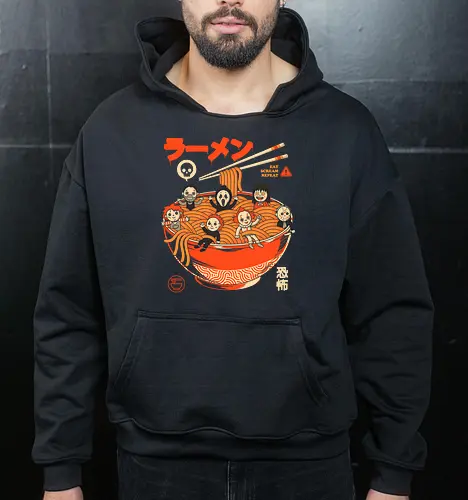 Nightmare Ramen - movies, horror, food, humor, terror, halloween, cinema, noodles, slasher, cute, japanese, pop, cult, spicy - Cropped Hoodie