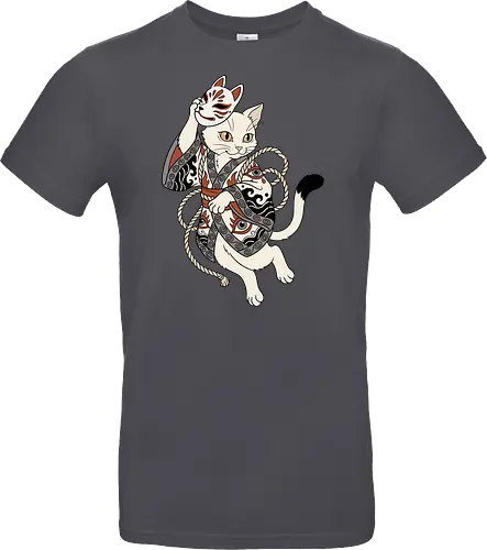 Neko Yokai: The Disguised Spirit - Japanese cat shirt, Yokai spirit graphic tee, Kitsune mask apparel, traditional kimono design, anime cat streetwear, aesthetic otaku fashion, neo traditional tattoo clothing, spooky feline merch, folklore animal tee, Japanese demon mask shirt - Standard T-Shirt