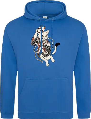 Neko Yokai: The Disguised Spirit - Japanese cat shirt, Yokai spirit graphic tee, Kitsune mask apparel, traditional kimono design, anime cat streetwear, aesthetic otaku fashion, neo traditional tattoo clothing, spooky feline merch, folklore animal tee, Japanese demon mask shirt - Standard Hoodie