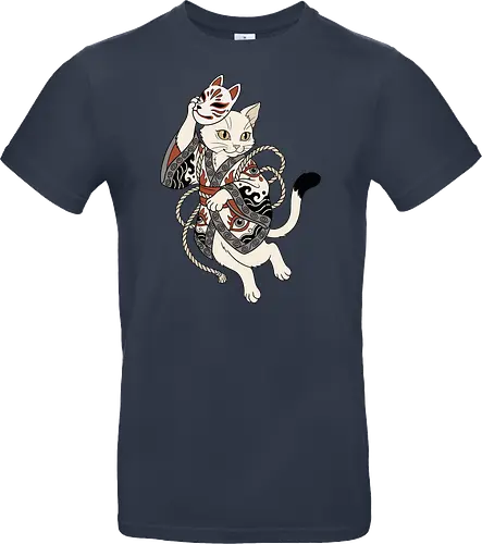 Neko Yokai: The Disguised Spirit - Japanese cat shirt, Yokai spirit graphic tee, Kitsune mask apparel, traditional kimono design, anime cat streetwear, aesthetic otaku fashion, neo traditional tattoo clothing, spooky feline merch, folklore animal tee, Japanese demon mask shirt - Standard T-Shirt
